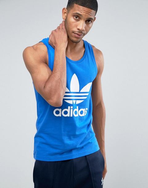 Camiseta Sin Mangas Color Azul Con Trébol Br4849 De Adidas Originals