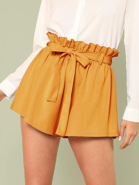 Ruffle Trim Self Tie Waist Shorts