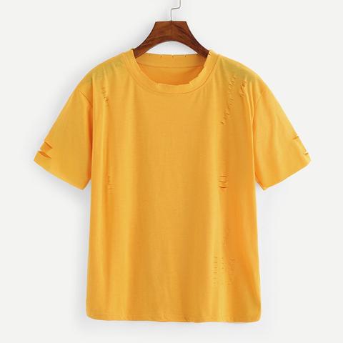 Giallo Strappato Manica Corta T-shirt