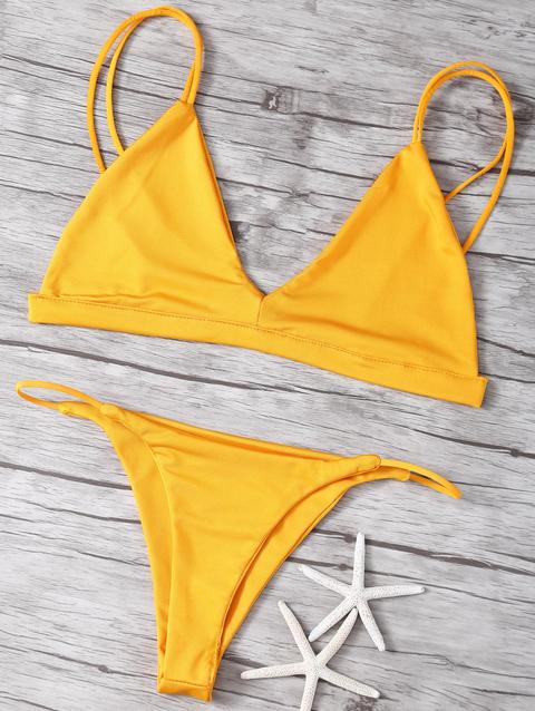 Pure Color Cami Low Waisted Bikini Set