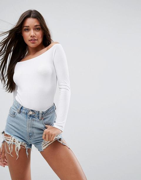 Asos - Body A Maniche Lunghe Con Spalle Scoperte - Bianco