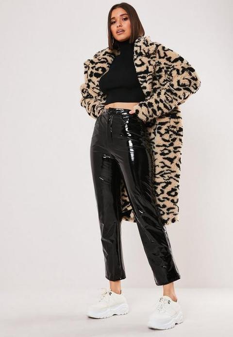 Sand Leopard Print Oversized Borg Teddy Coat, Camel