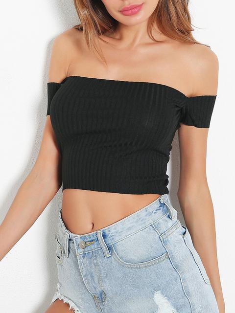 Top Crop A Coste Con Spalle Scoperte