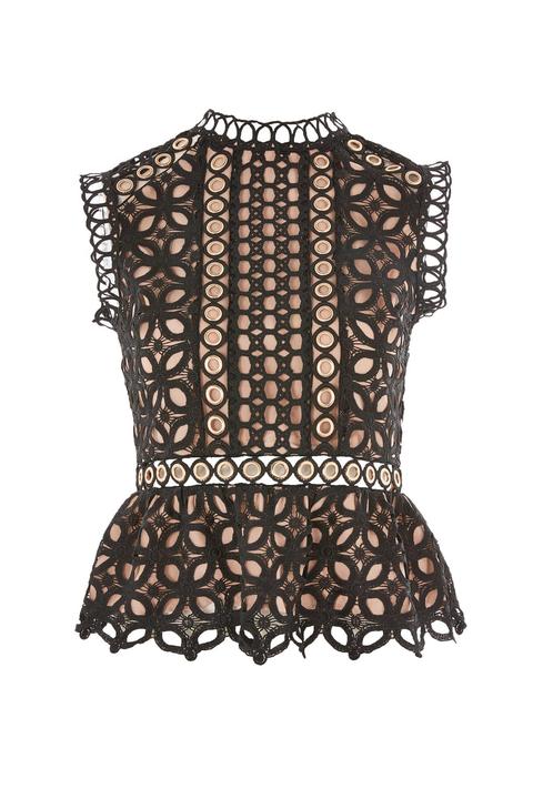 Womens Eyelet Lace Shell Blouse - Black, Black