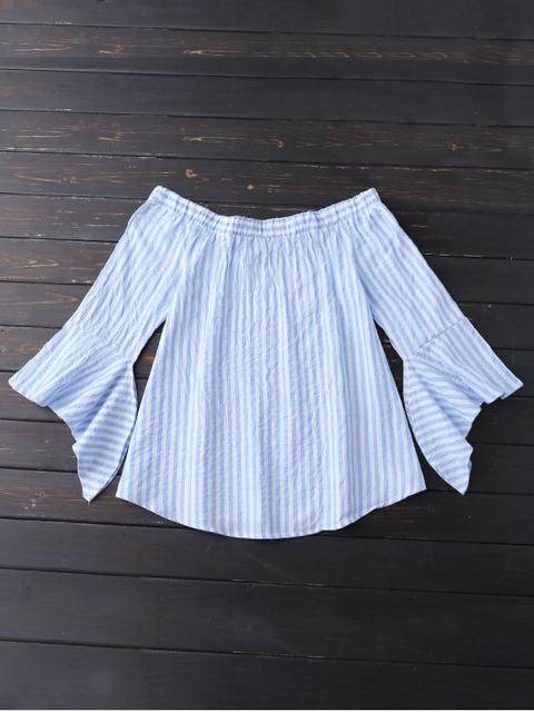 Bell Sleeve Off Shoulder Striped Blouse