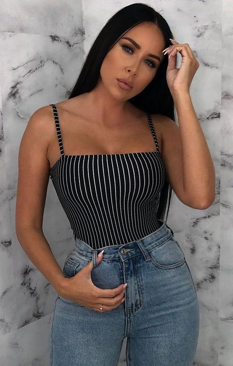 Black & White Stripe Square Neck Bodysuit - Devin