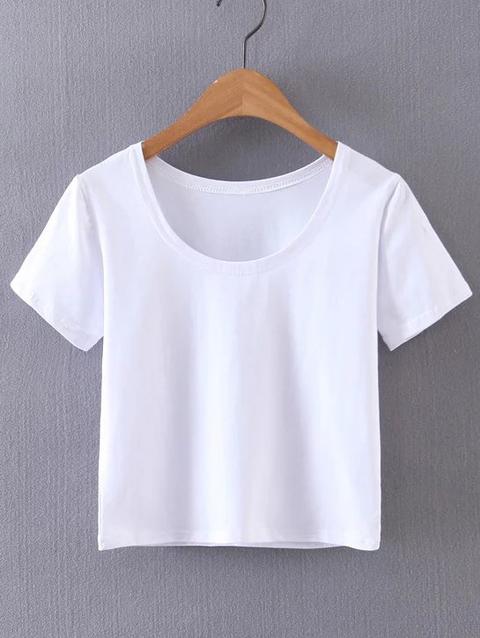 White Short Sleeve Casual Crop Top