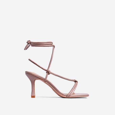 Priya Square Toe Lace Up Heel In Nude Faux Leather, Nude