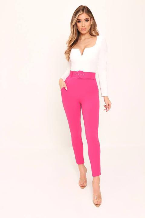 Pink Belted Cigarette Trousers