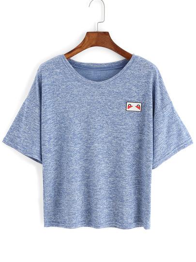 Camiseta Cuello Redondo Manga Corta Parche -azul