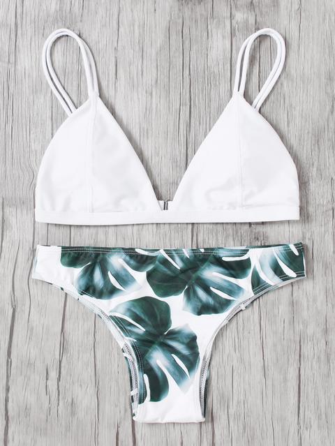 Set De Bikini Con Doble Tiras Con Estampado De Selva