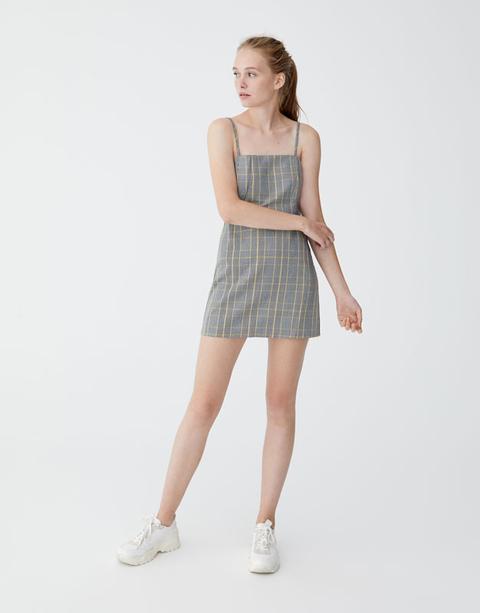 Checked Short Strappy Dress