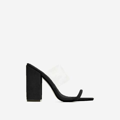 Elle Block Heel Perspex Heel Mule In Black Faux Suede, Black