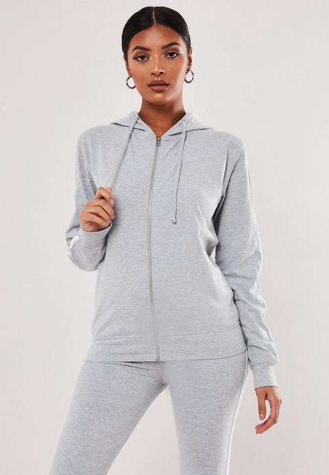 Tall Grey Co Ord Stripe Zip Through Hoodie, Grey