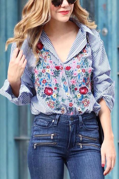 Blossoms Striped Blouse