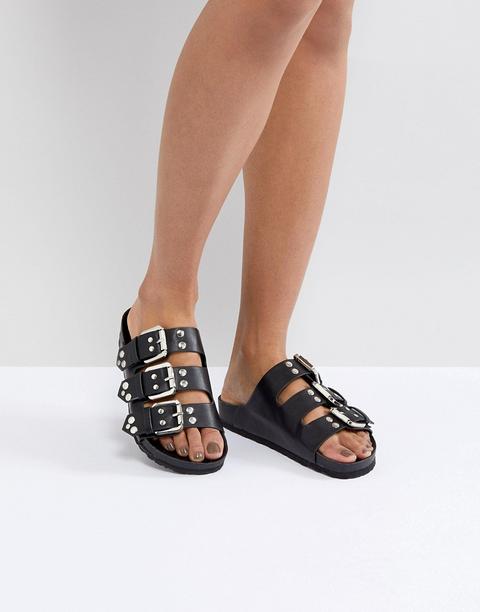 London Rebel - Slider Con Tripla Fibbia - Nero