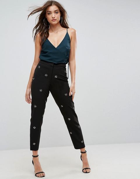 Asos - Pantaloni Slim Con Perline - Nero