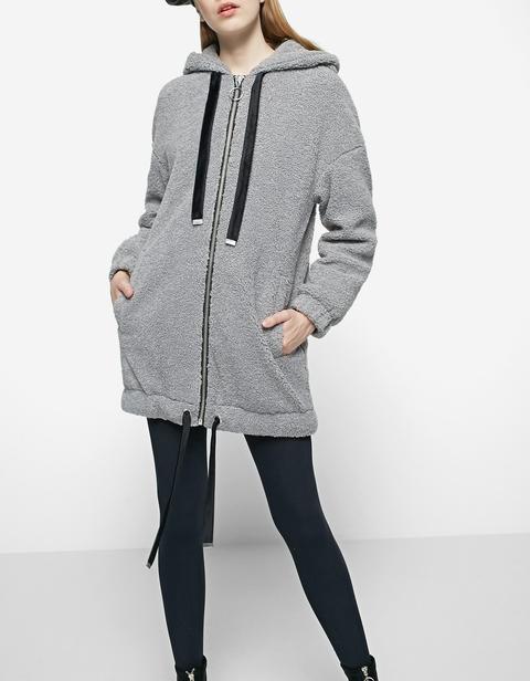 Long Teddy Jacket In Mid Grey