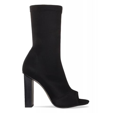Teyana Black Rib Peep Toe Ankle Boots