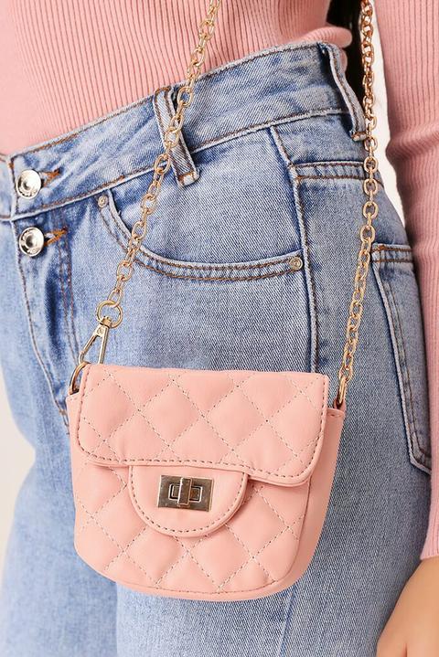 Baby Pink Quilted Mini Cross Body Bag