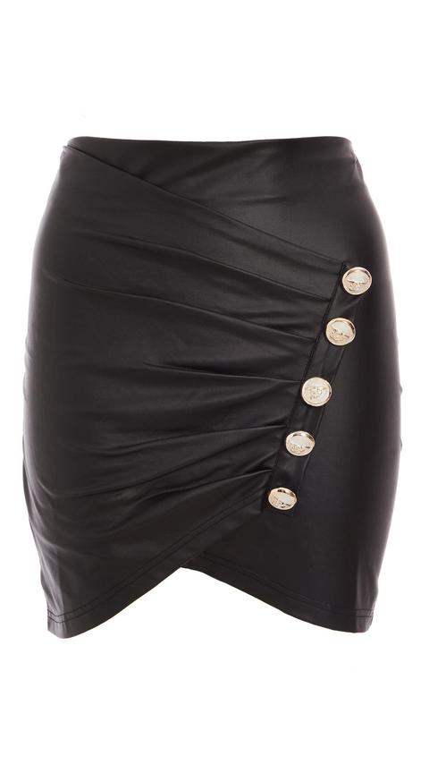 black leather wrap mini skirt