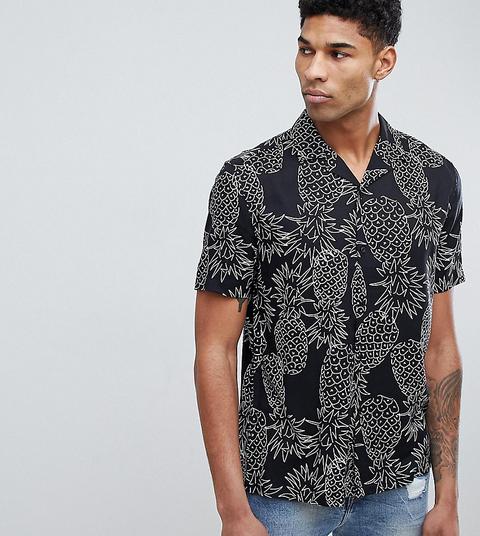 Asos Design Tall - Camicia Oversize Nera Con Stampa Di Ananas - Nero