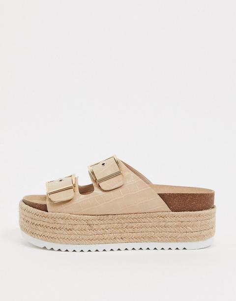 Stradivarius Flatform Sandal With Buckles In Beige-neutral