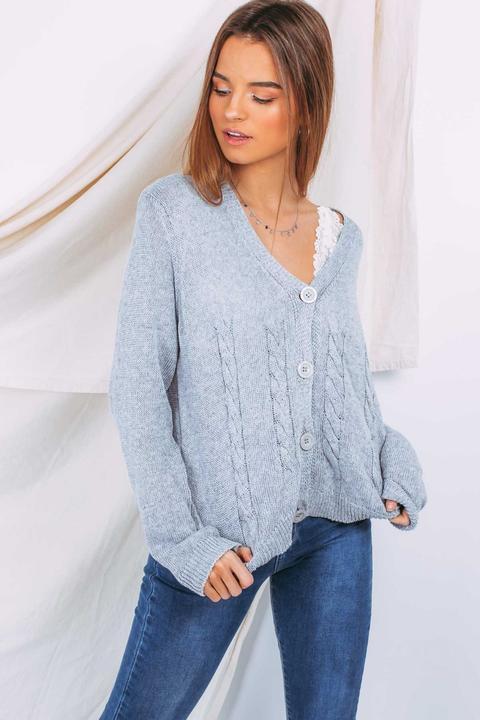 Cardigan Cuadraro Trenzado Gris