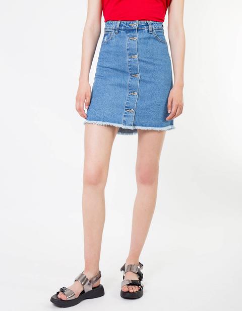 Falda Denim Botones Flecos