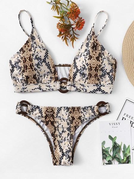 Set Bikini Con Stampa Di Dettagli In Pitone Con Colletto A Tuffo