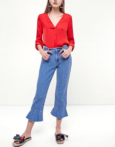 Camicia Lunga Collo A V Rosso