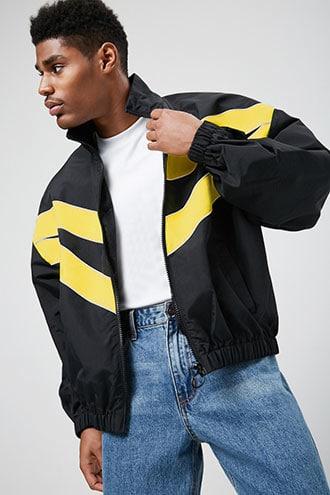 Chevron Piped trim Windbreaker At Forever 21 Black yellow from