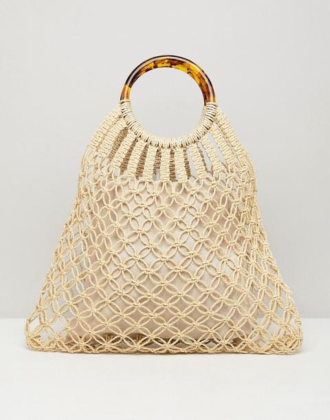 Bolso Shopper De Macramé Con Asa De Carey De Asos Design-marrón