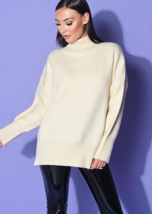 Turtle Neck Oversized Chunky Knit Long Sleeve Jumper Beige