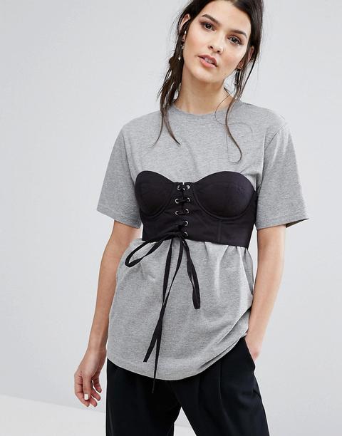 Camiseta Extragrande Con Superposición De Corsé De Neon Rose