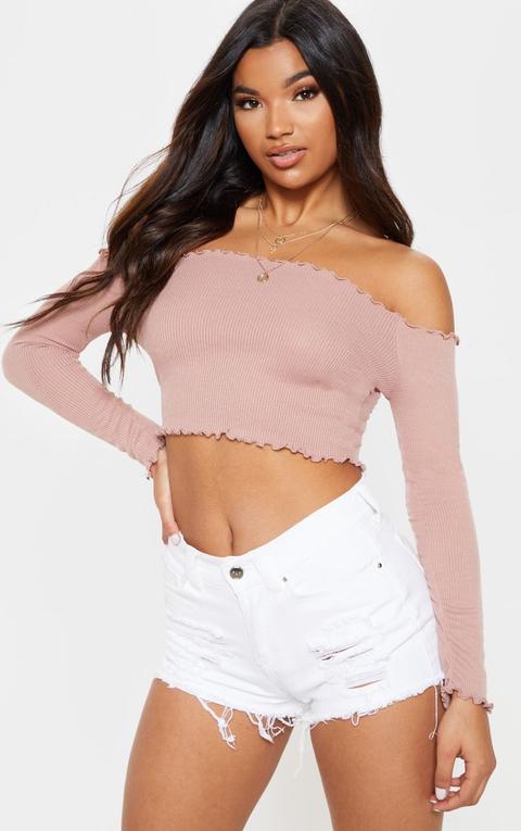 Josie Dusty Pink Frill Edge Crop Top, Dusty Pink