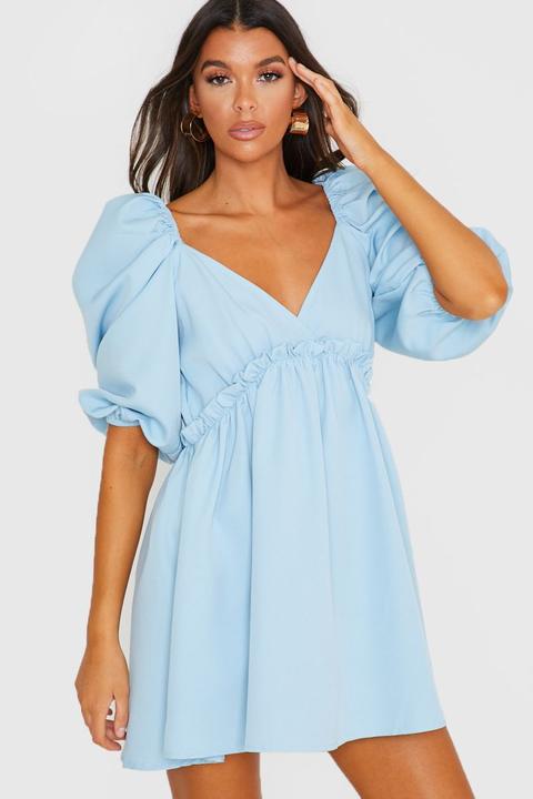 In The Style X Lorna Luxe Exaggerated Frill Detail Mini Tea Dress In Blue  Multi for Women