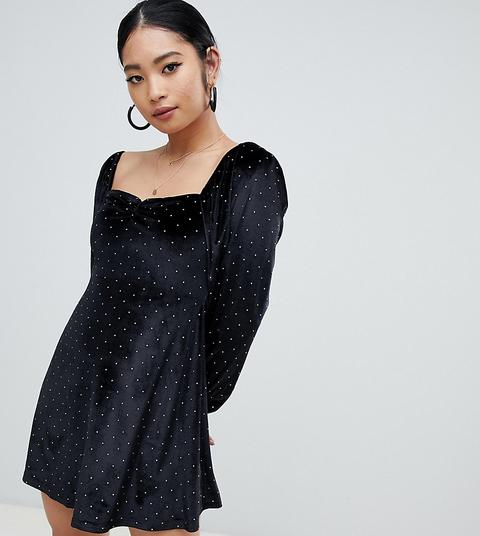 Asos Design Petite - Vestitino In Velluto Con Borchie E Scollo A Cuore - Nero