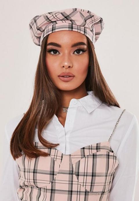 Hayden Williams X Missguided Pink Check Beret, Pink