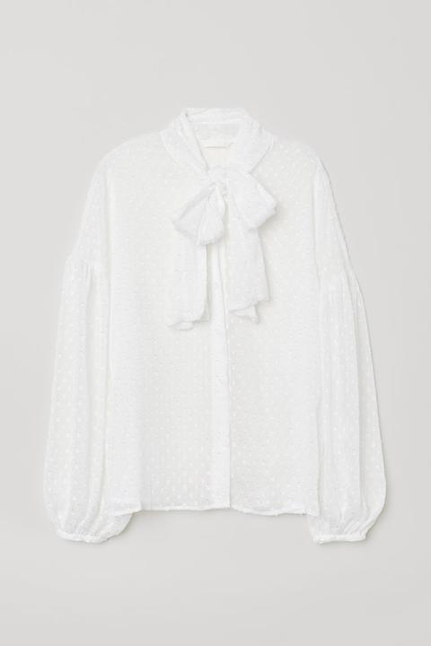 H & M - Pussy-bow Blouse - White