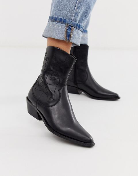 Botas Estilo Cowboy De Cuero Negro Autumnal De Asos Design