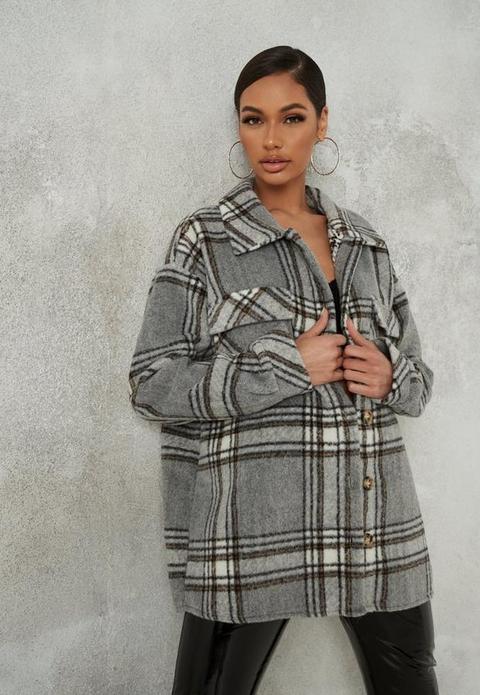 Grey Brushed Check Shacket, Grey