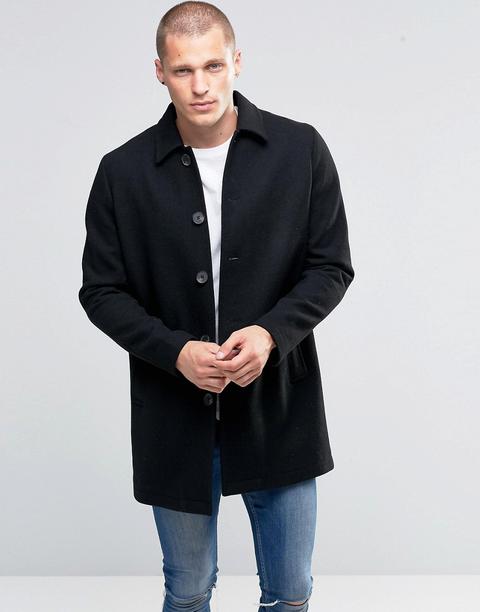 Asos - Trench In Misto Lana Nero - Nero