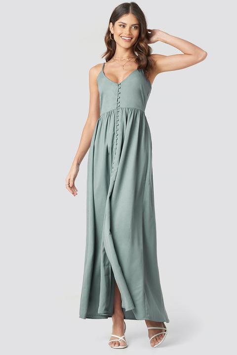 Na-kd Party Button Up V-neck Dress - Green