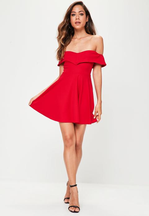 Red Wrap Bardot Skater Dress