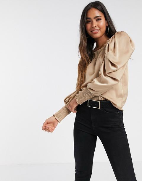 Vero Moda - Blouse En Satin Avec Manches Volumineuses - Beige