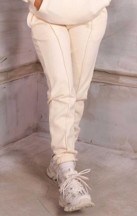 Cream Oversized Shirred Waist Seam Detail Joggers - Mavise