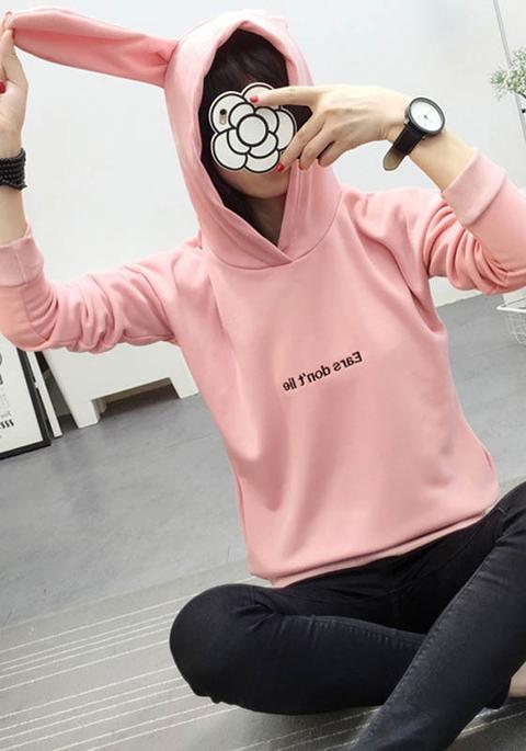 Pink Monogram Rabbit Ear Print Teenager Casual Cute Pullover Sweatshirt