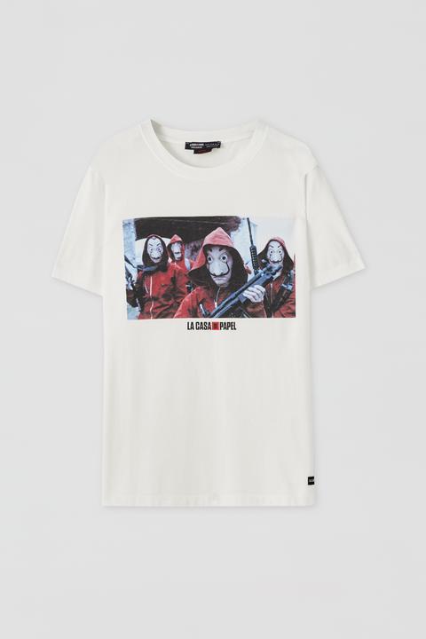 Camiseta La Casa De Papel X Pull&amp;bear Blanca