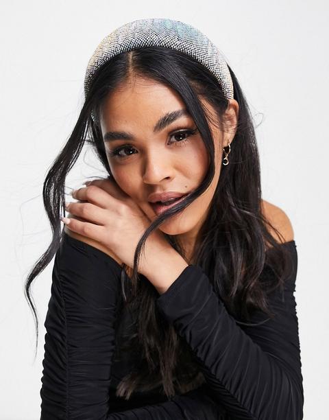 Asos Design Wide Headband In Black With Diamante Detail